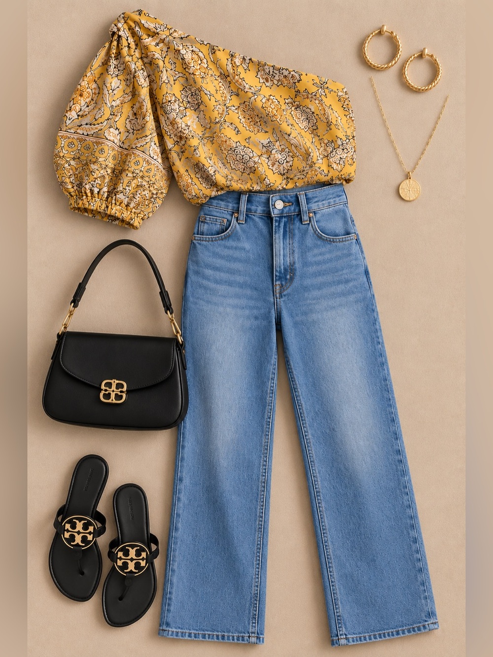☀️ Flying Tomato One Shoulder Yellow Floral Boho Blouse
